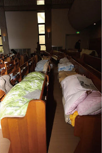 多賀城キャンパスの礼拝堂は、当時まだ100名以上の市民が避難していた