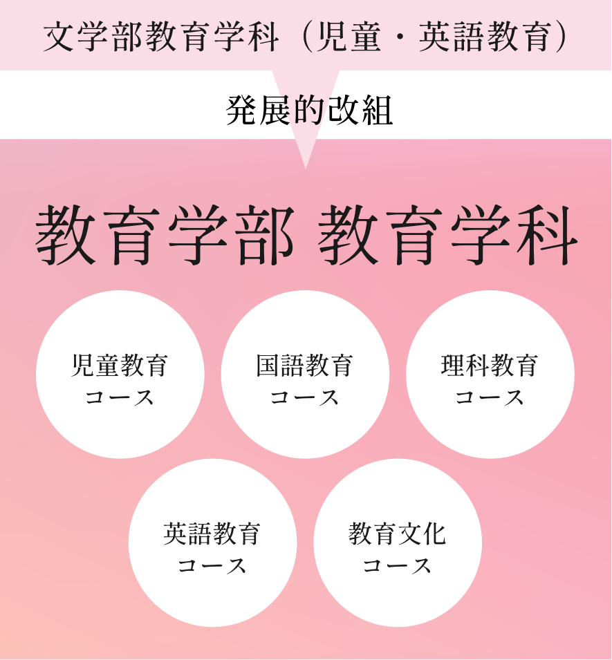 新設コースを含む、教育学科の構成を示したインフォグラフィック